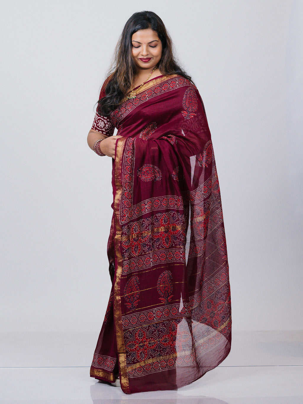 Maroon Maheshwari Silk Saree