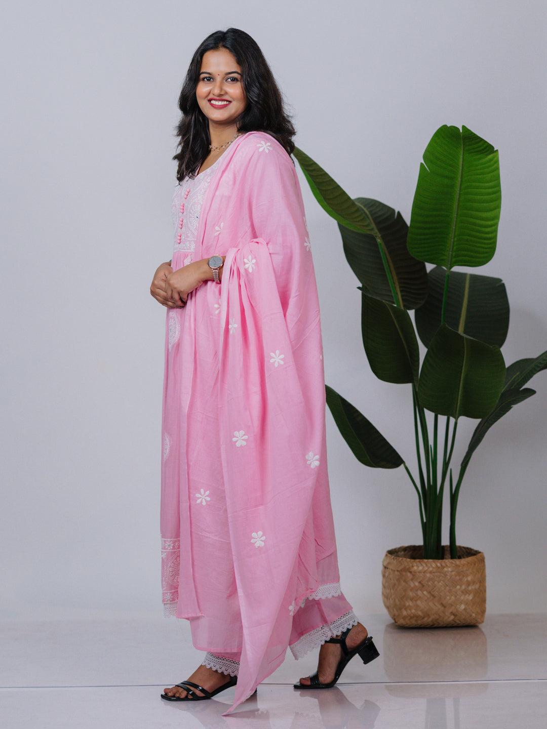 Baby Pink Mul Cotton Suit Set