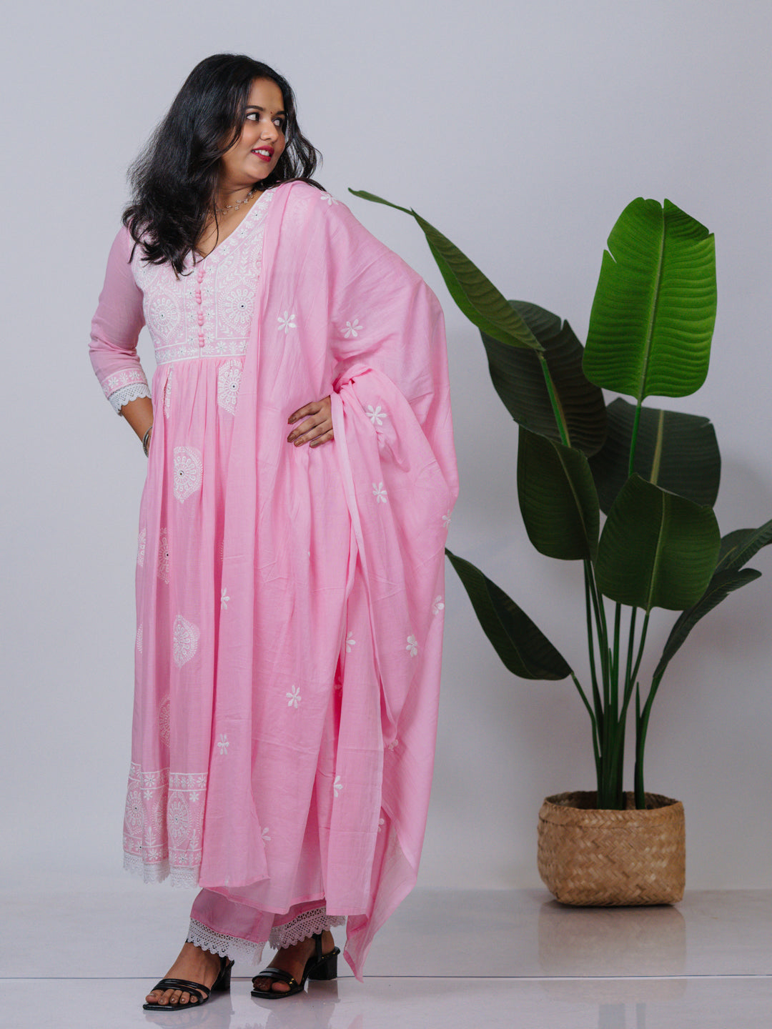 Baby Pink Mul Cotton Suit Set