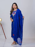 Royal Blue Embroidered Russian Silk Suit Set
