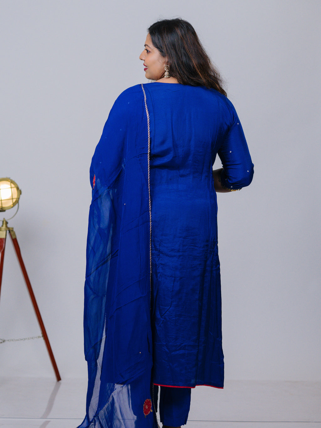 Royal Blue Embroidered Russian Silk Suit Set