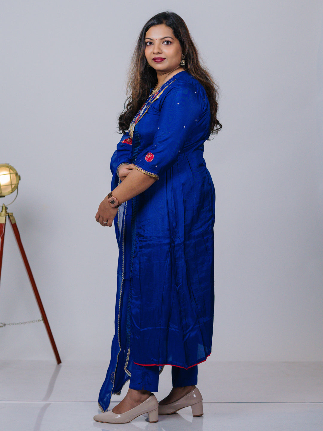 Royal Blue Embroidered Russian Silk Suit Set