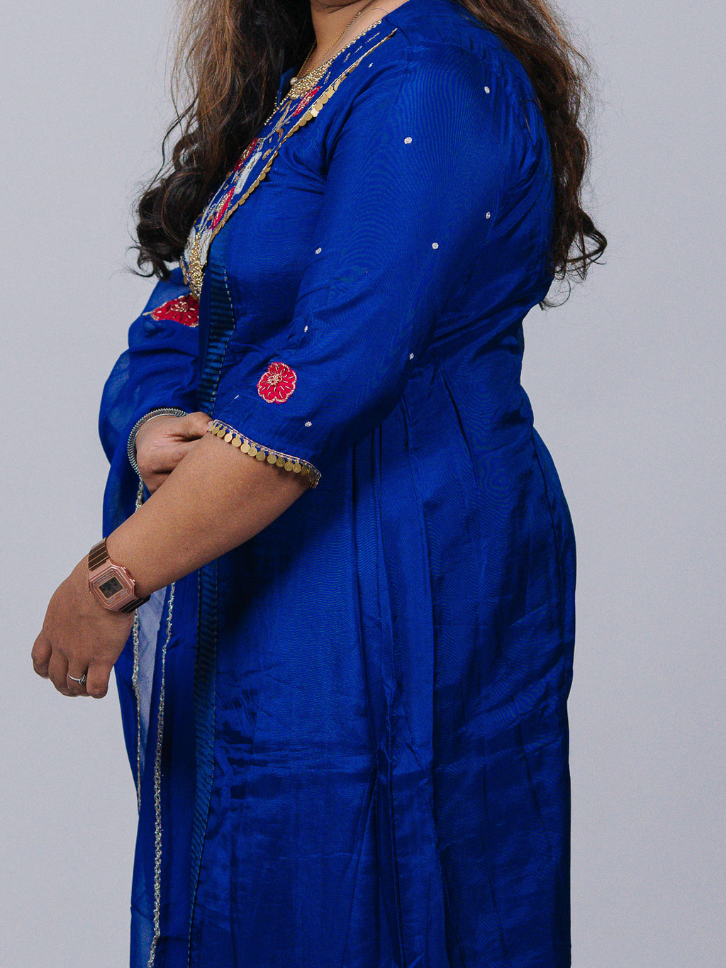 Royal Blue Embroidered Russian Silk Suit Set