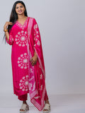 Raspberry Pink Printed Crepe Silk Suit Set