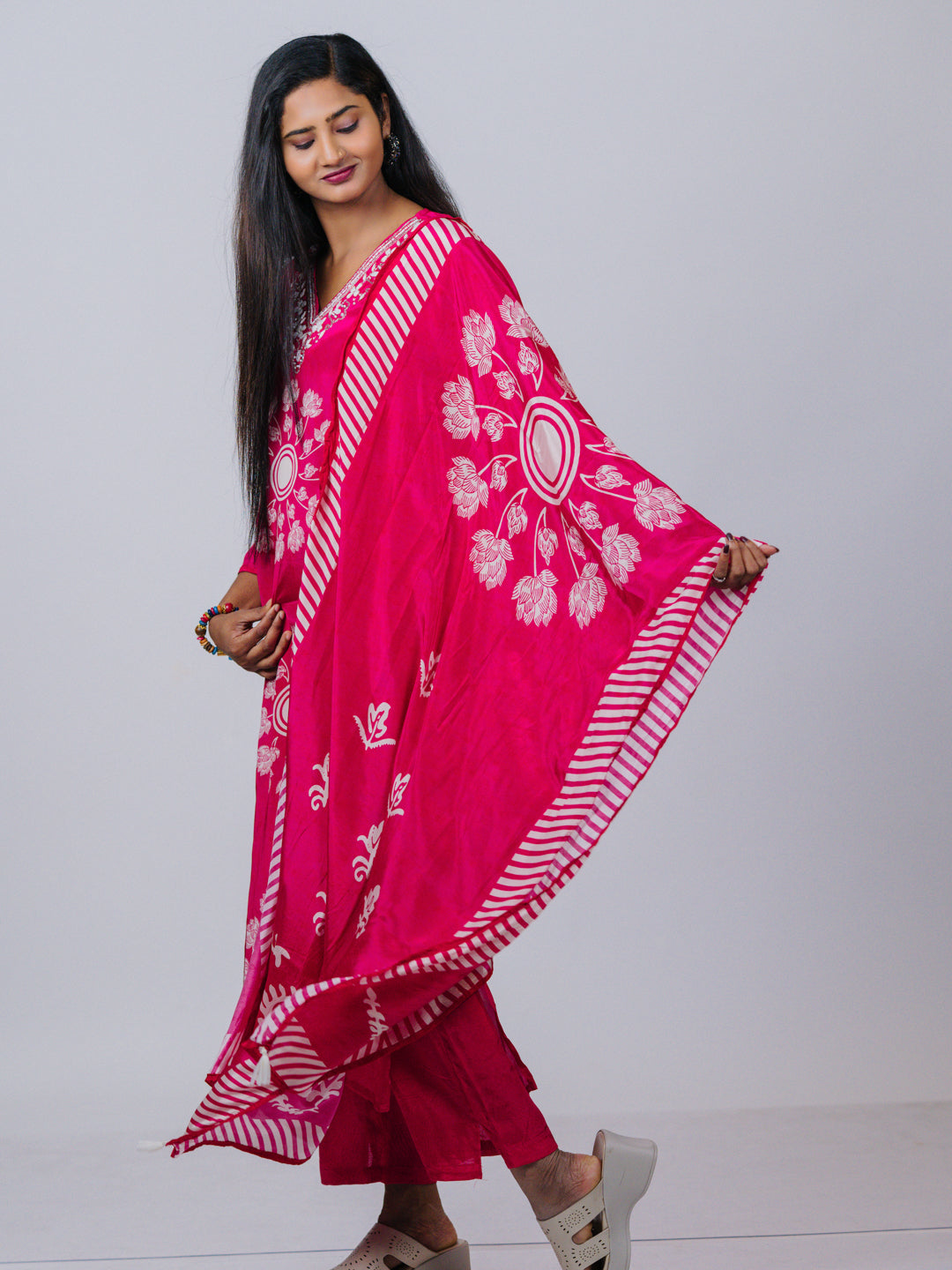 Raspberry Pink Printed Crepe Silk Suit Set