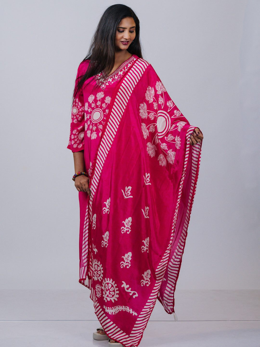 Raspberry Pink Printed Crepe Silk Suit Set
