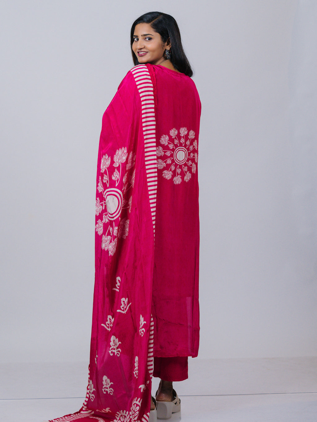 Raspberry Pink Printed Crepe Silk Suit Set