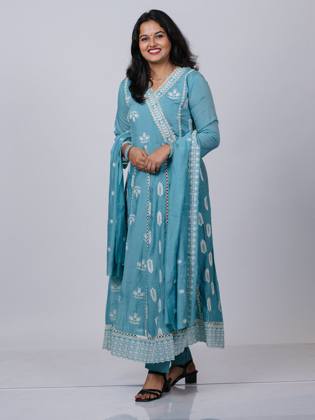 Aqua Blue Mul Chanderi Suit Set
