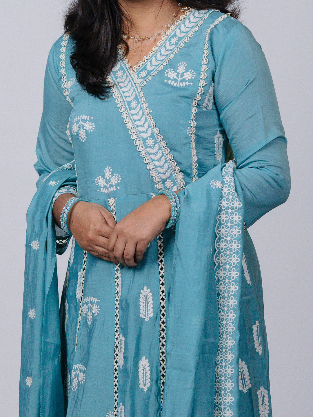 Aqua Blue Mul Chanderi Suit Set