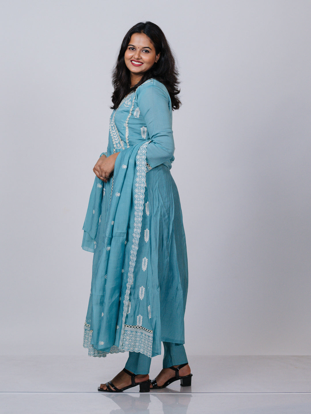 Aqua Blue Mul Chanderi Suit Set