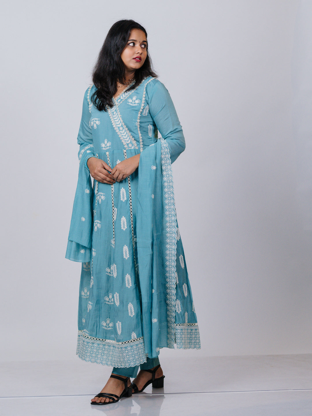 Aqua Blue Mul Chanderi Suit Set