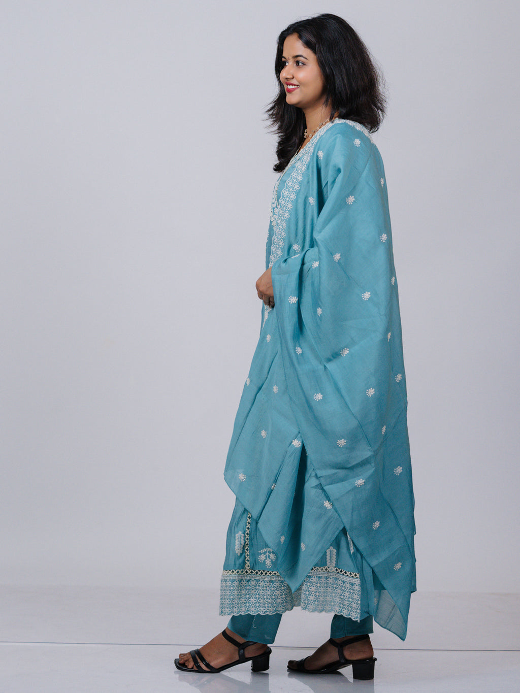 Aqua Blue Mul Chanderi Suit Set