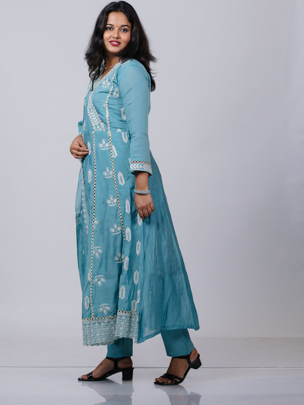 Aqua Blue Mul Chanderi Suit Set