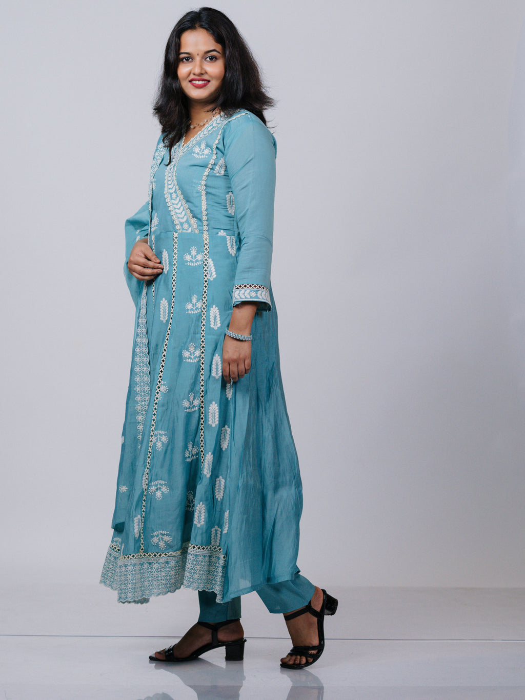 Aqua Blue Mul Chanderi Suit Set