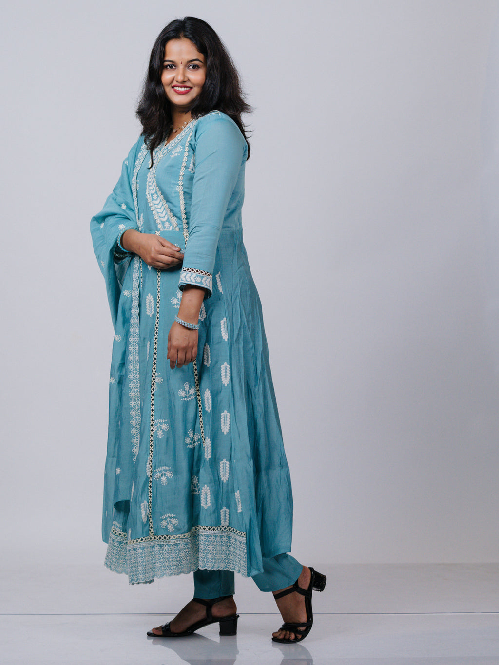 Aqua Blue Mul Chanderi Suit Set