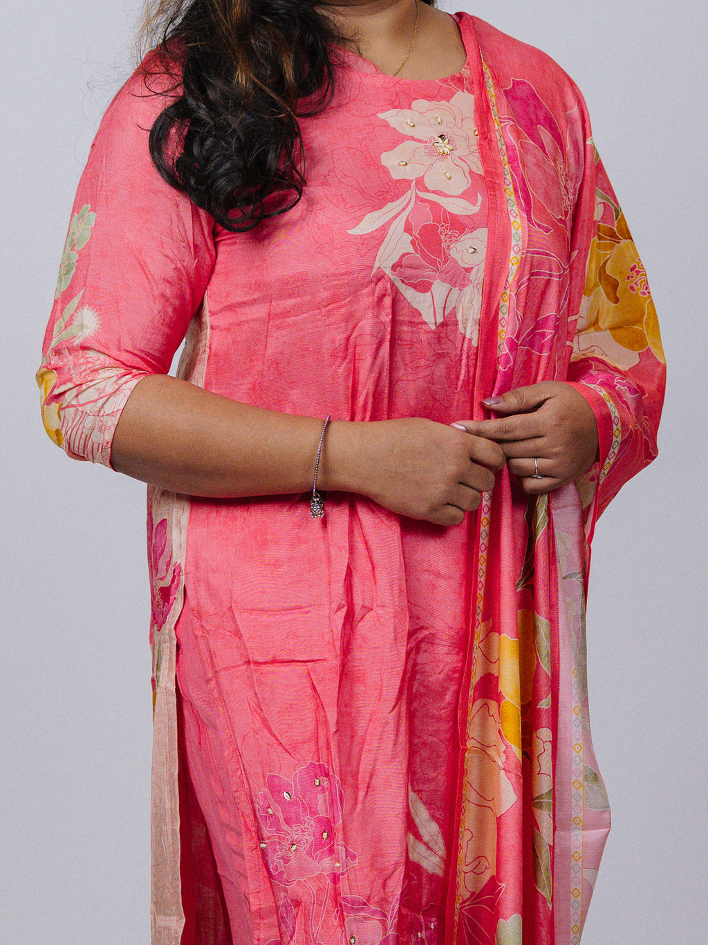 Coral Pink Muslin Floral Suit Set