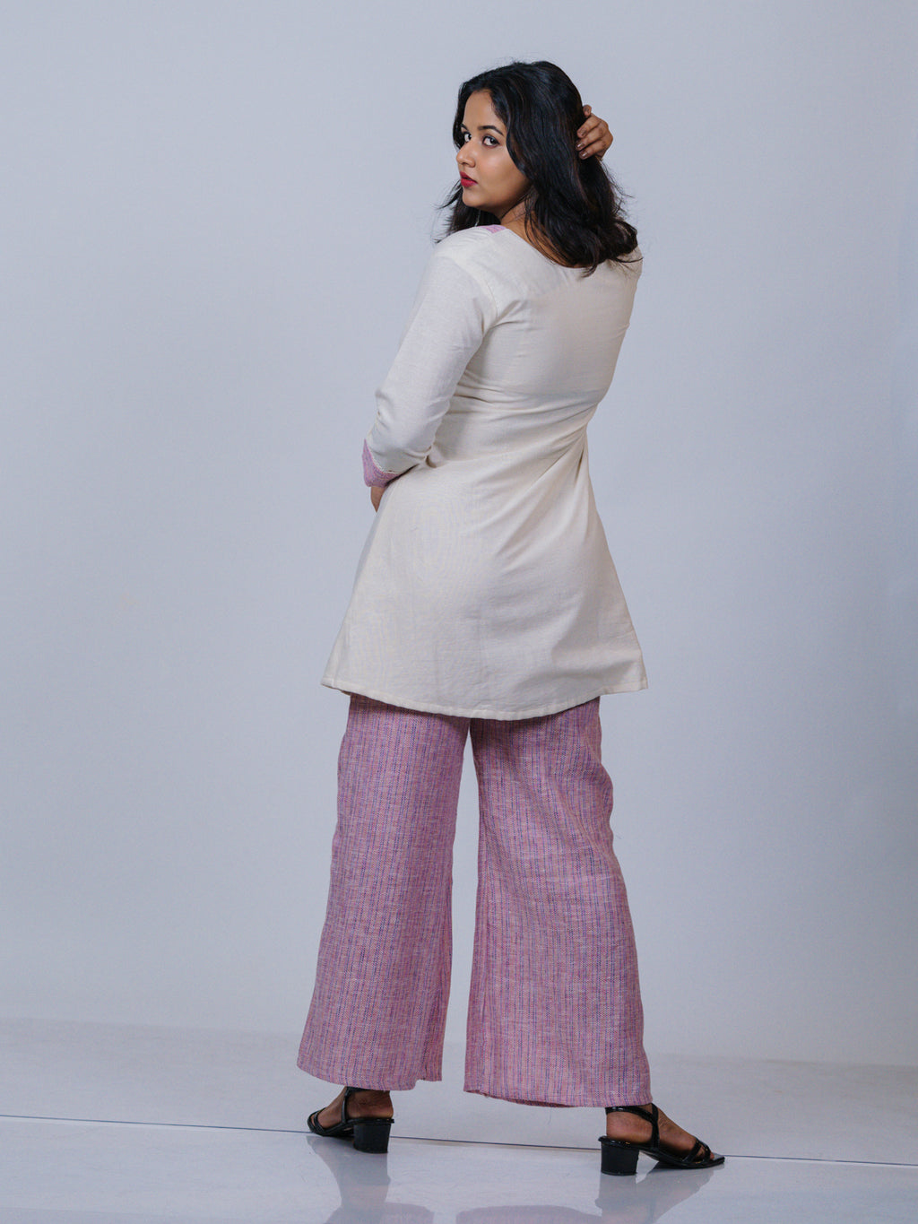 Off-White & Pink Khadi Cotton Co-ord Set