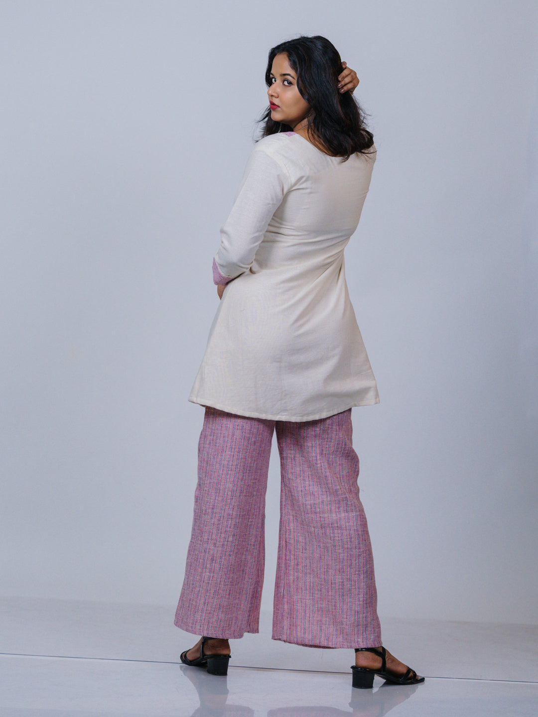 Off-White & Pink Khadi Cotton Co-ord Set