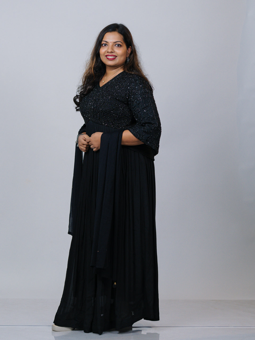 Black Georgette Embellished Gown Set