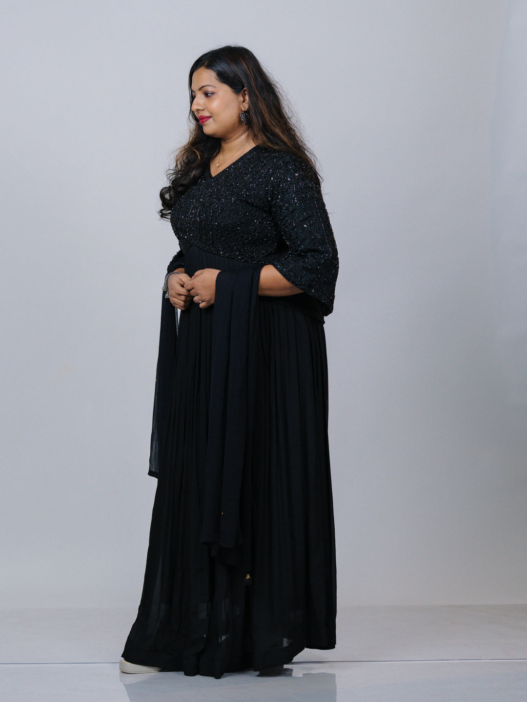 Black Georgette Embellished Gown Set
