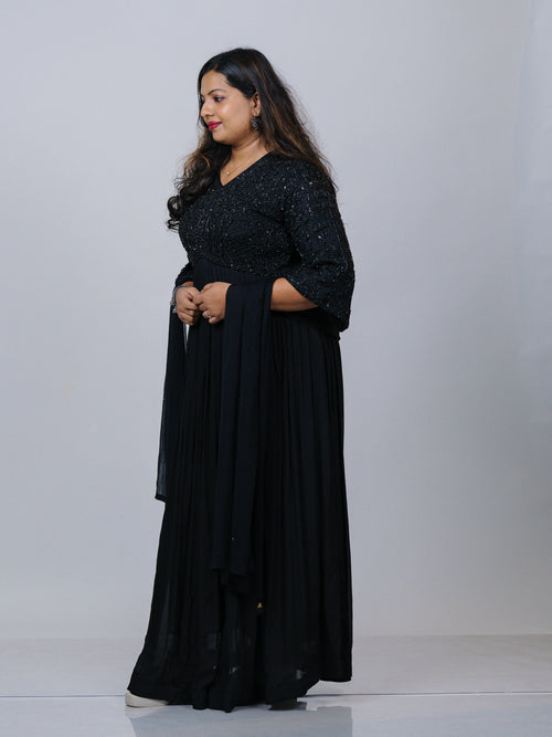 Black Georgette Embellished Gown Set