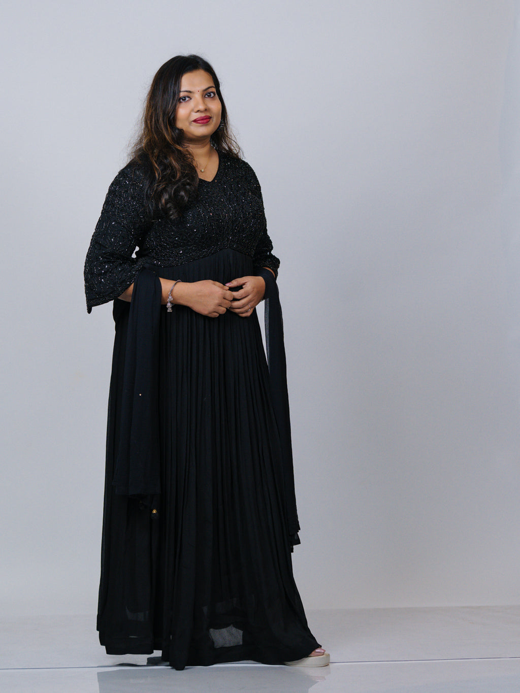 Black Georgette Embellished Gown Set