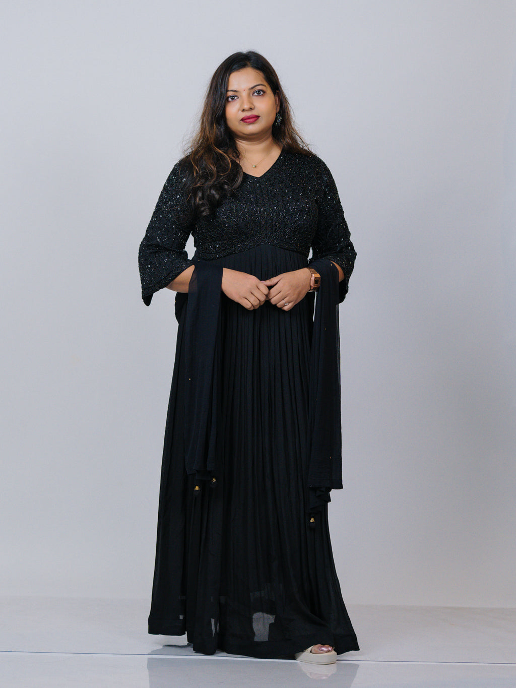 Black Georgette Embellished Gown Set