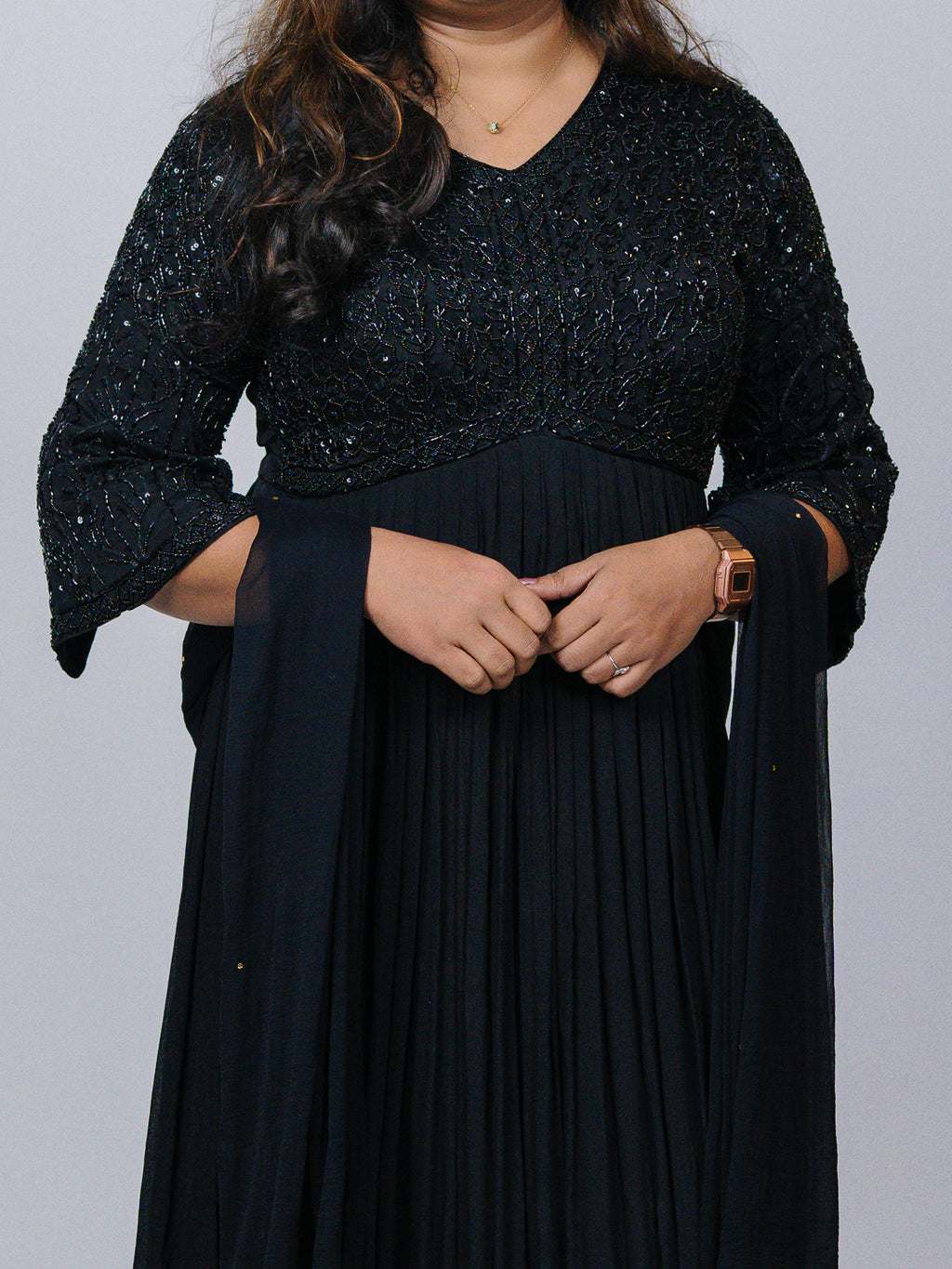 Black Georgette Embellished Gown Set