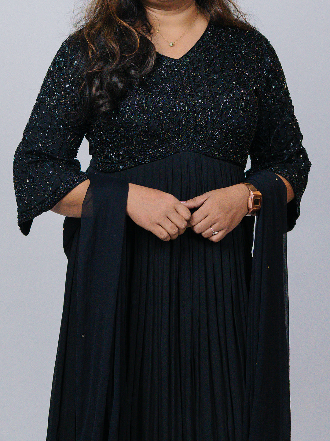 Black Georgette Embellished Gown Set