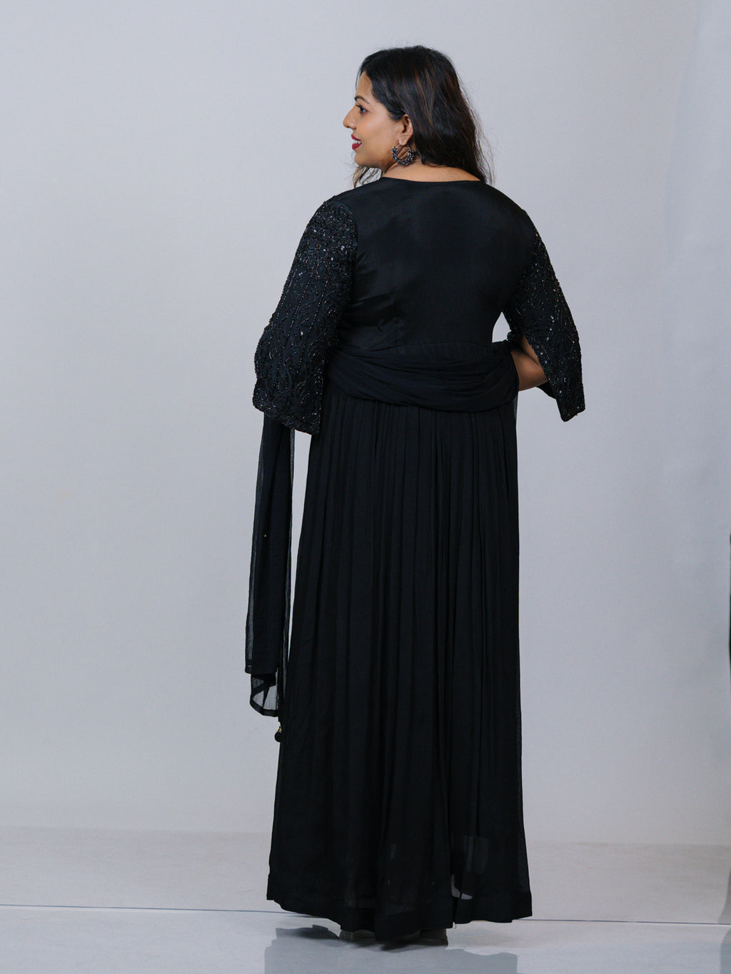 Black Georgette Embellished Gown Set