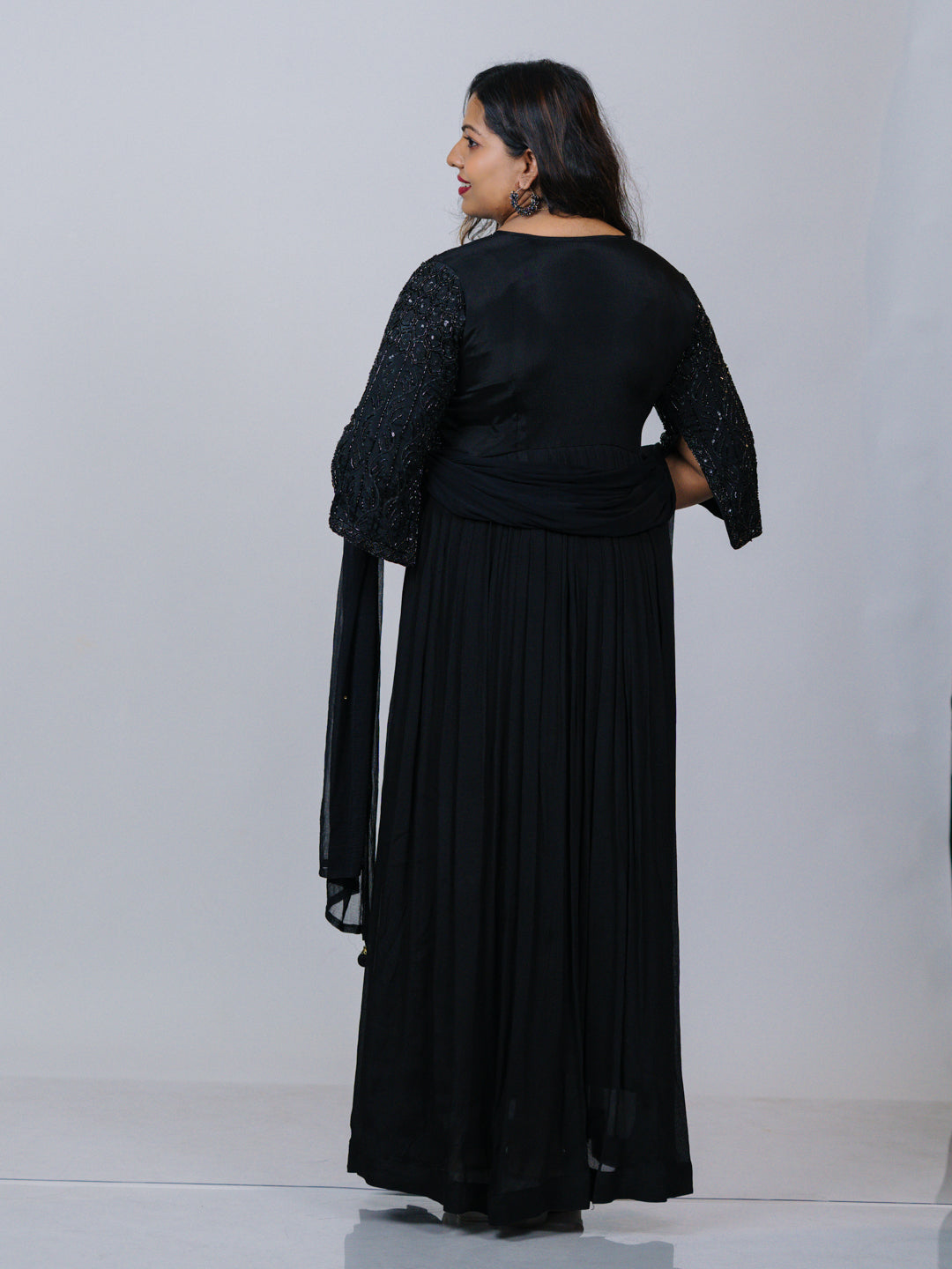 Black Georgette Embellished Gown Set