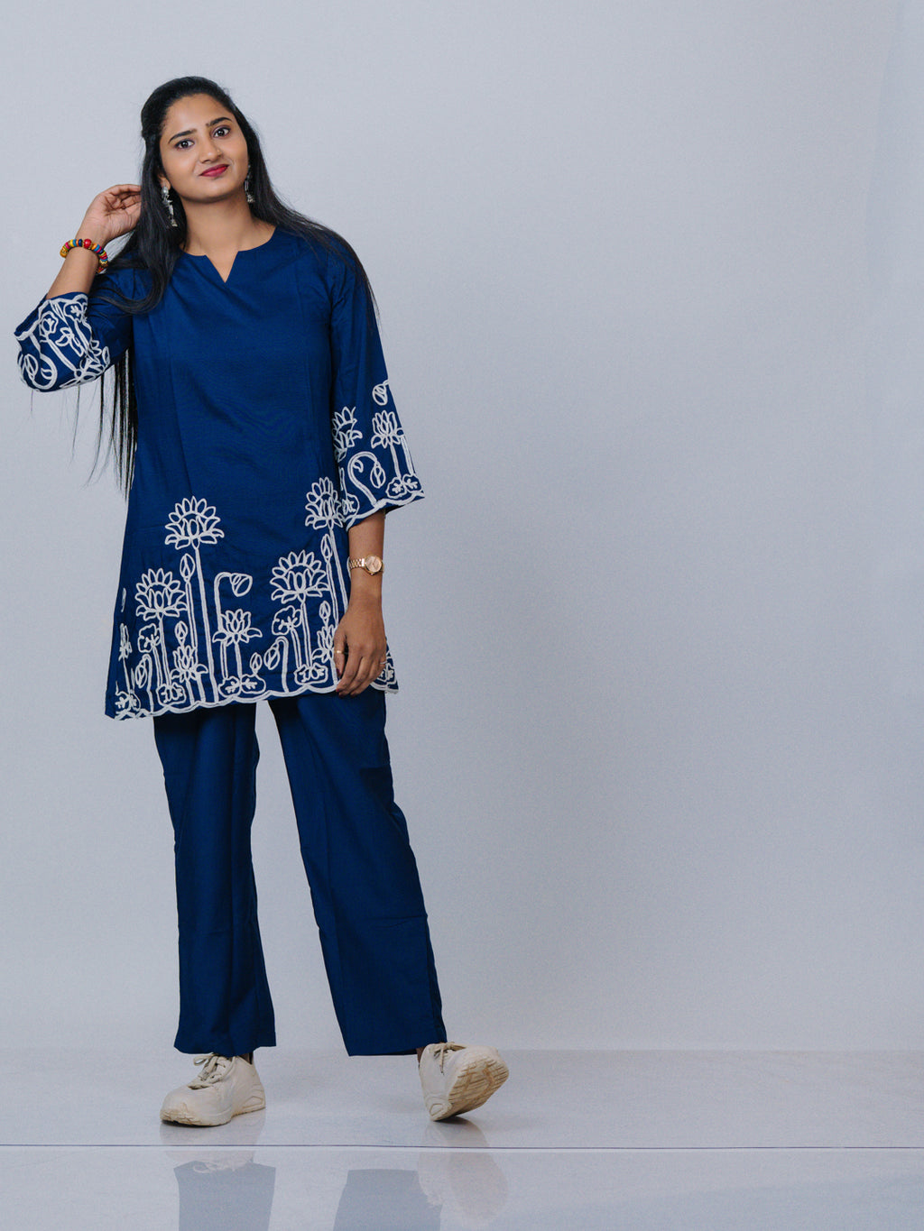 Navy Blue Embroidered Co-ord Set