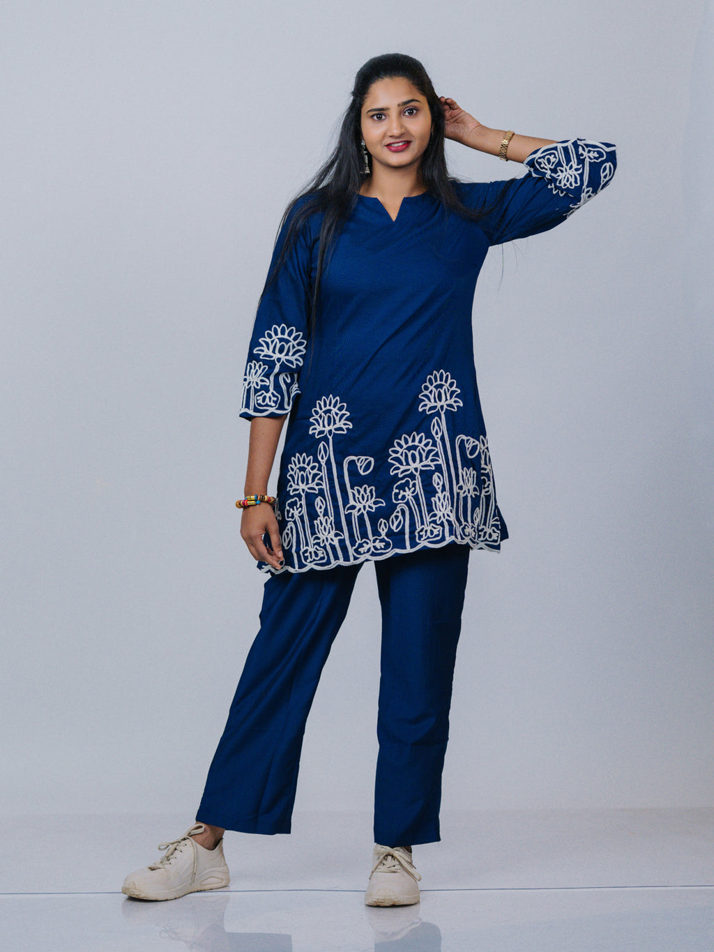 Navy Blue Embroidered Co-ord Set