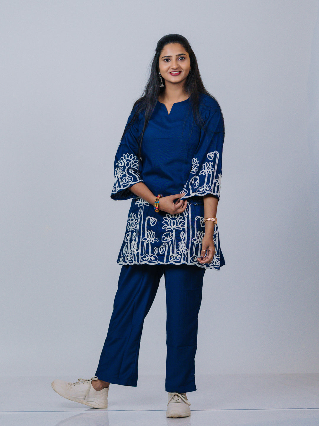 Navy Blue Embroidered Co-ord Set