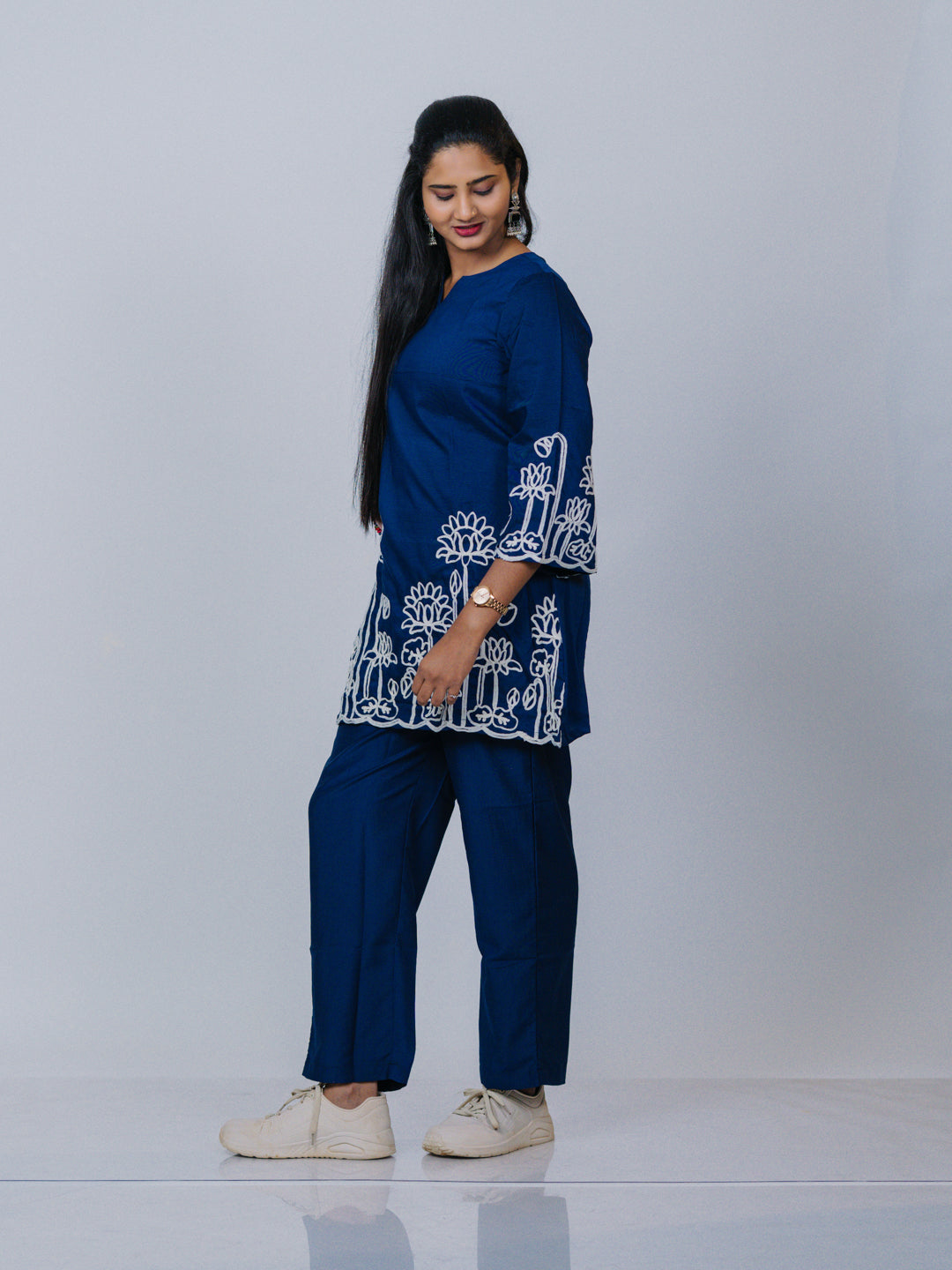 Navy Blue Embroidered Co-ord Set