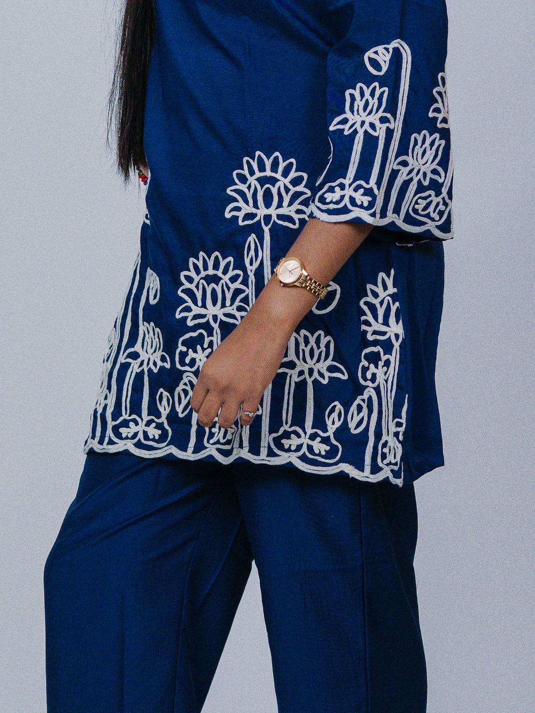 Navy Blue Embroidered Co-ord Set