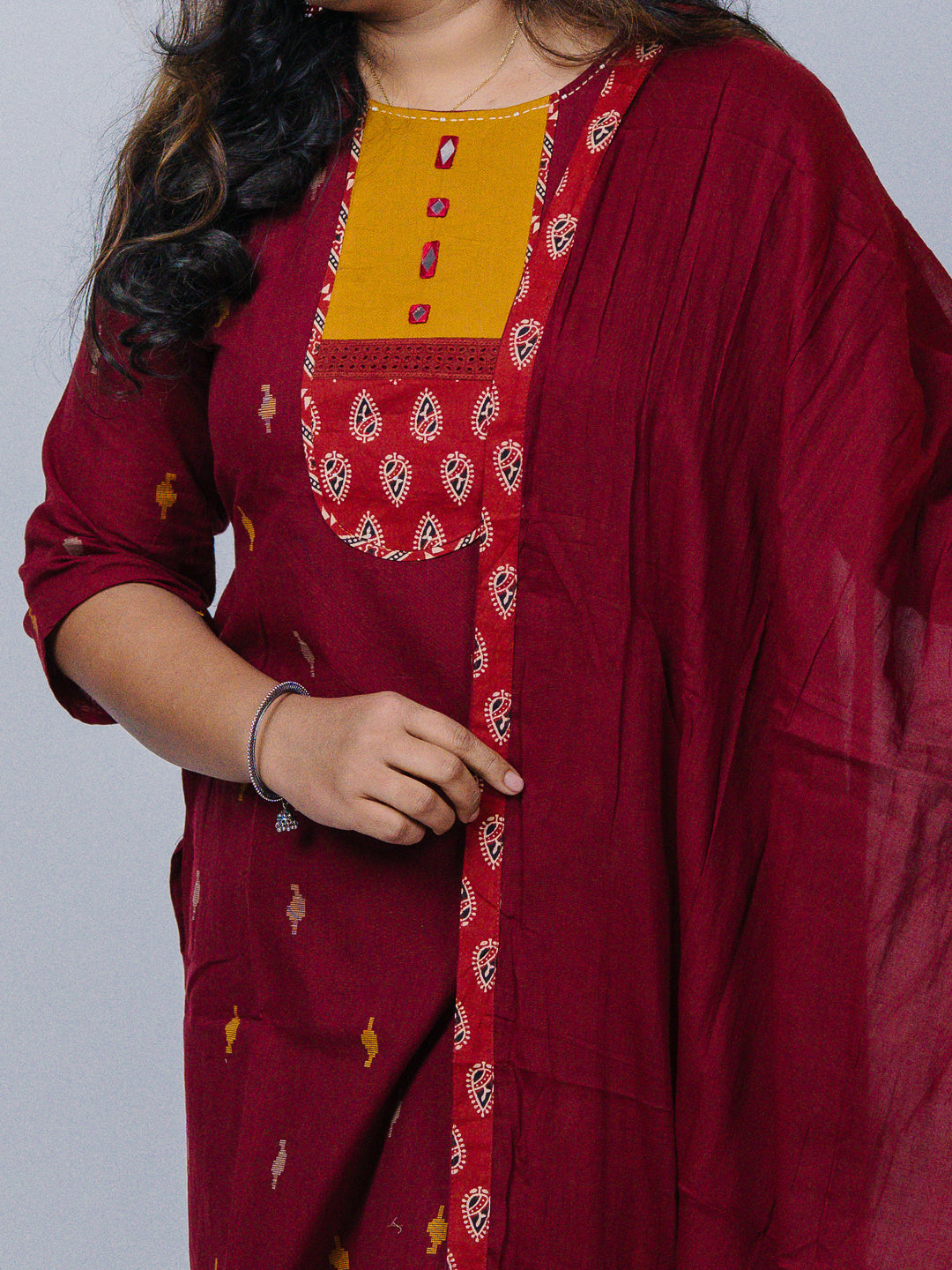 Maroon Handloom Cotton Suit Set