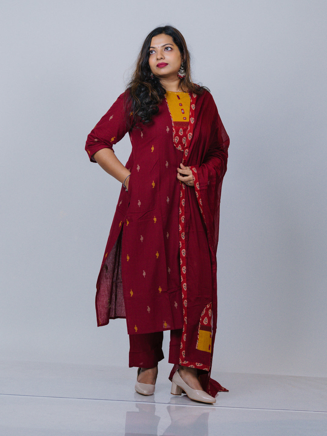 Maroon Handloom Cotton Suit Set