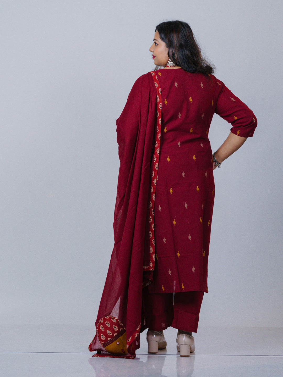 Maroon Handloom Cotton Suit Set