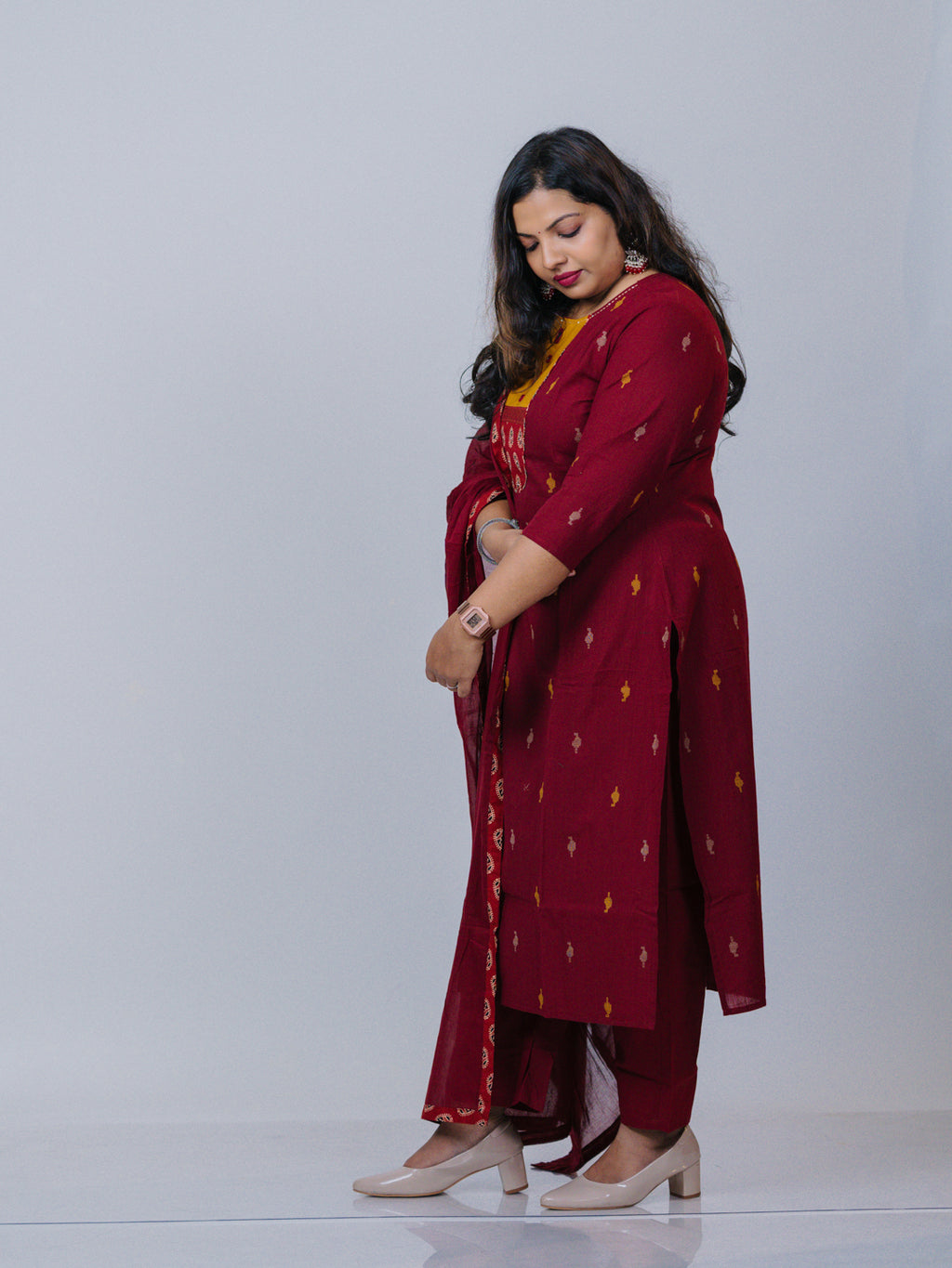 Maroon Handloom Cotton Suit Set