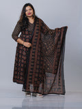 Maroon & Black Pure Cotton Front Slit Suit Set