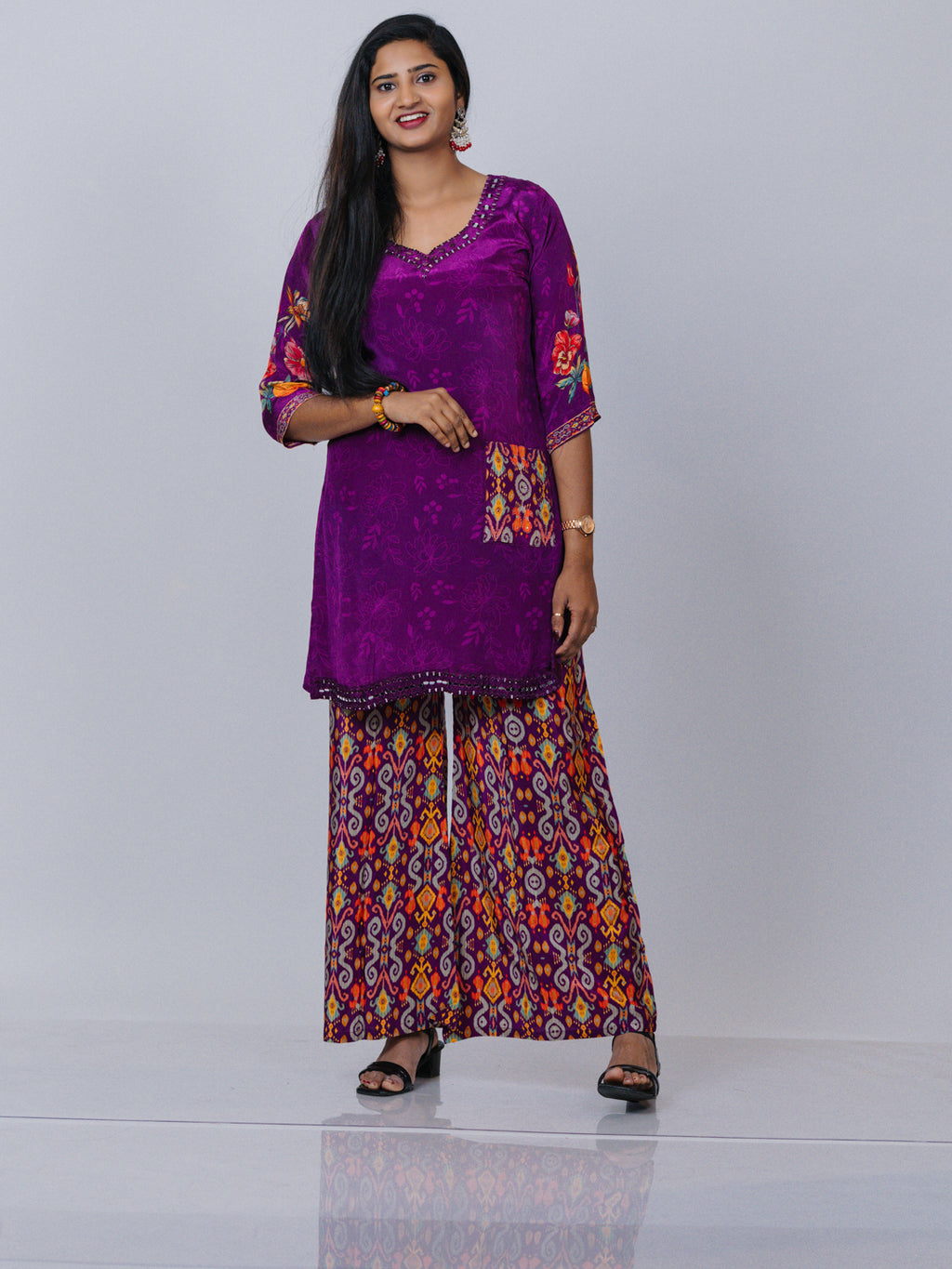 Purple Crepe Silk Co-ord Set