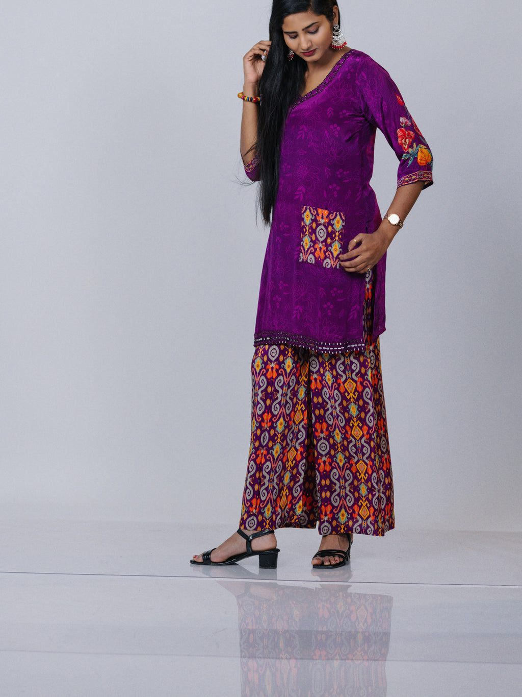Purple Crepe Silk Co-ord Set