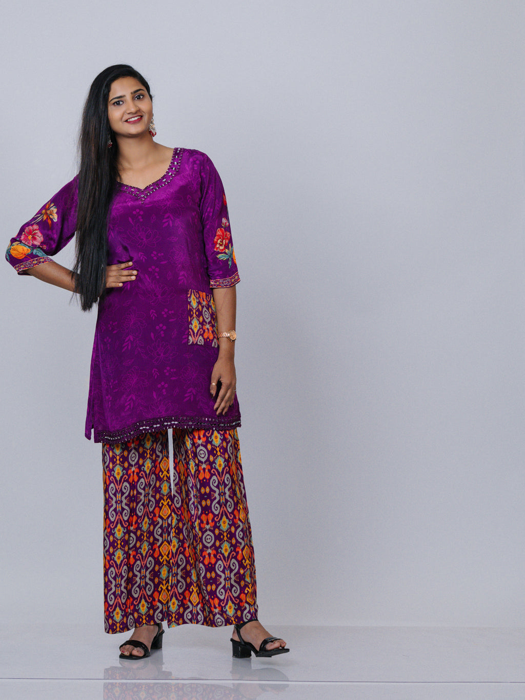 Purple Crepe Silk Co-ord Set