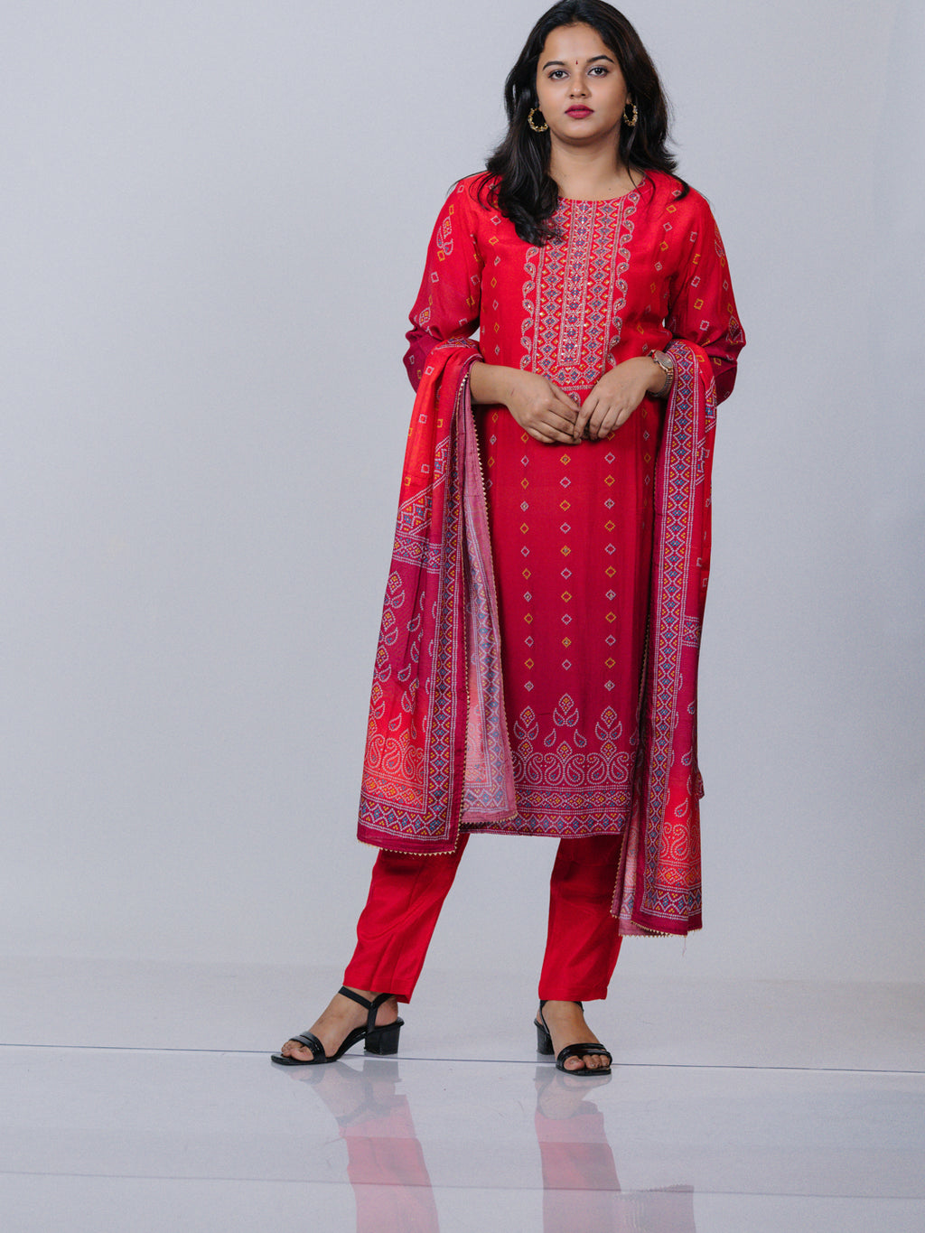 Red Muslin Salwar Suit