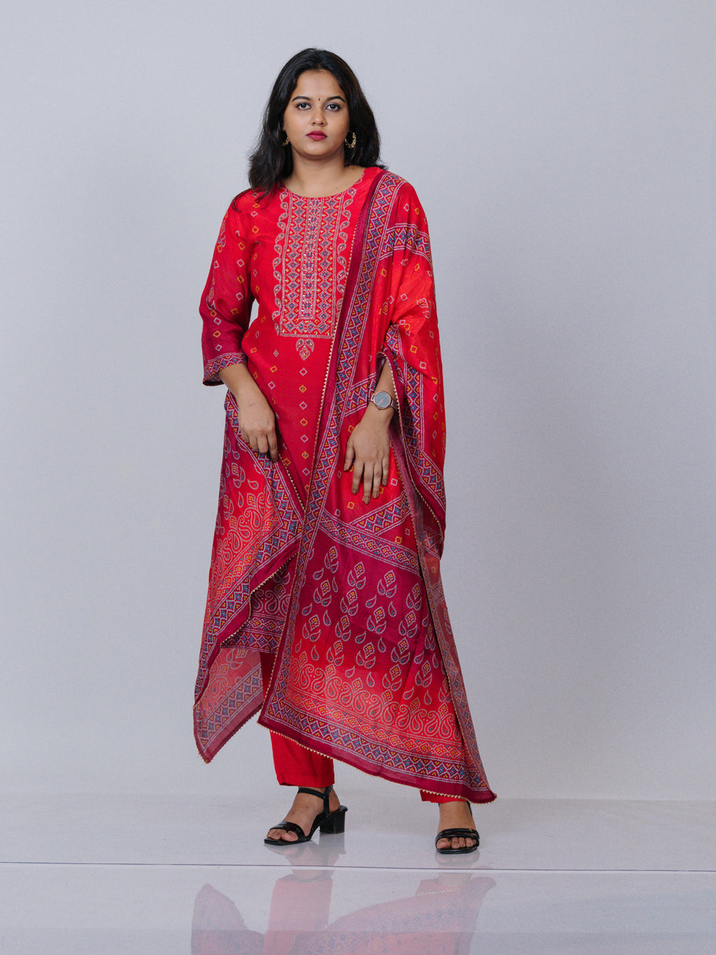 Red Muslin Salwar Suit