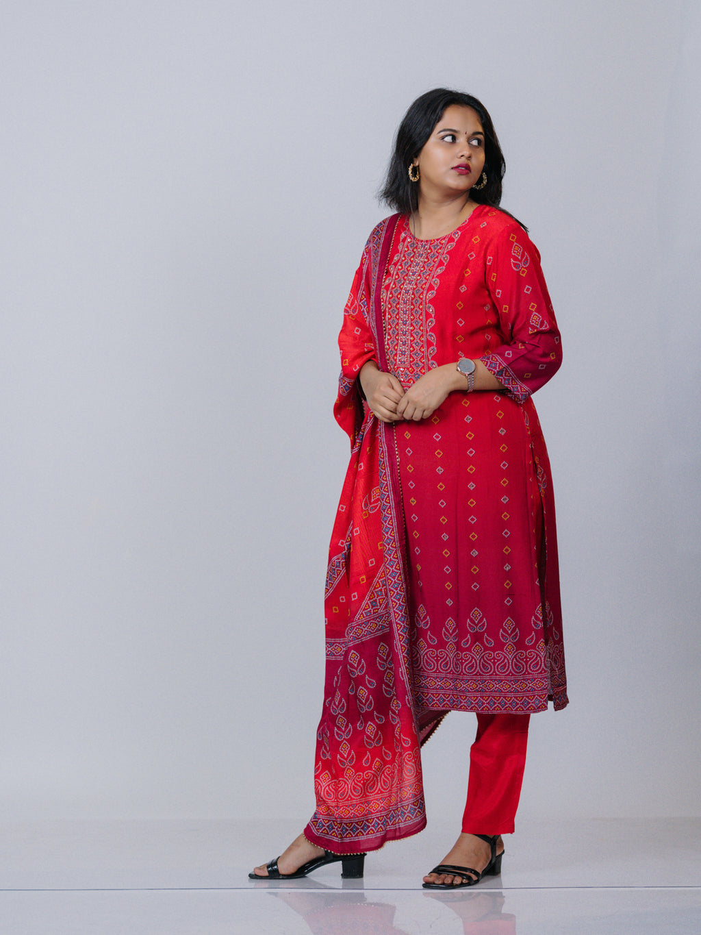 Red Muslin Salwar Suit