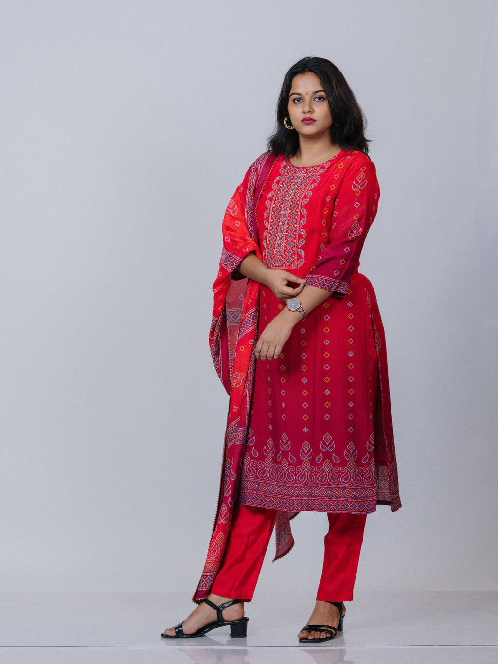 Red Muslin Salwar Suit