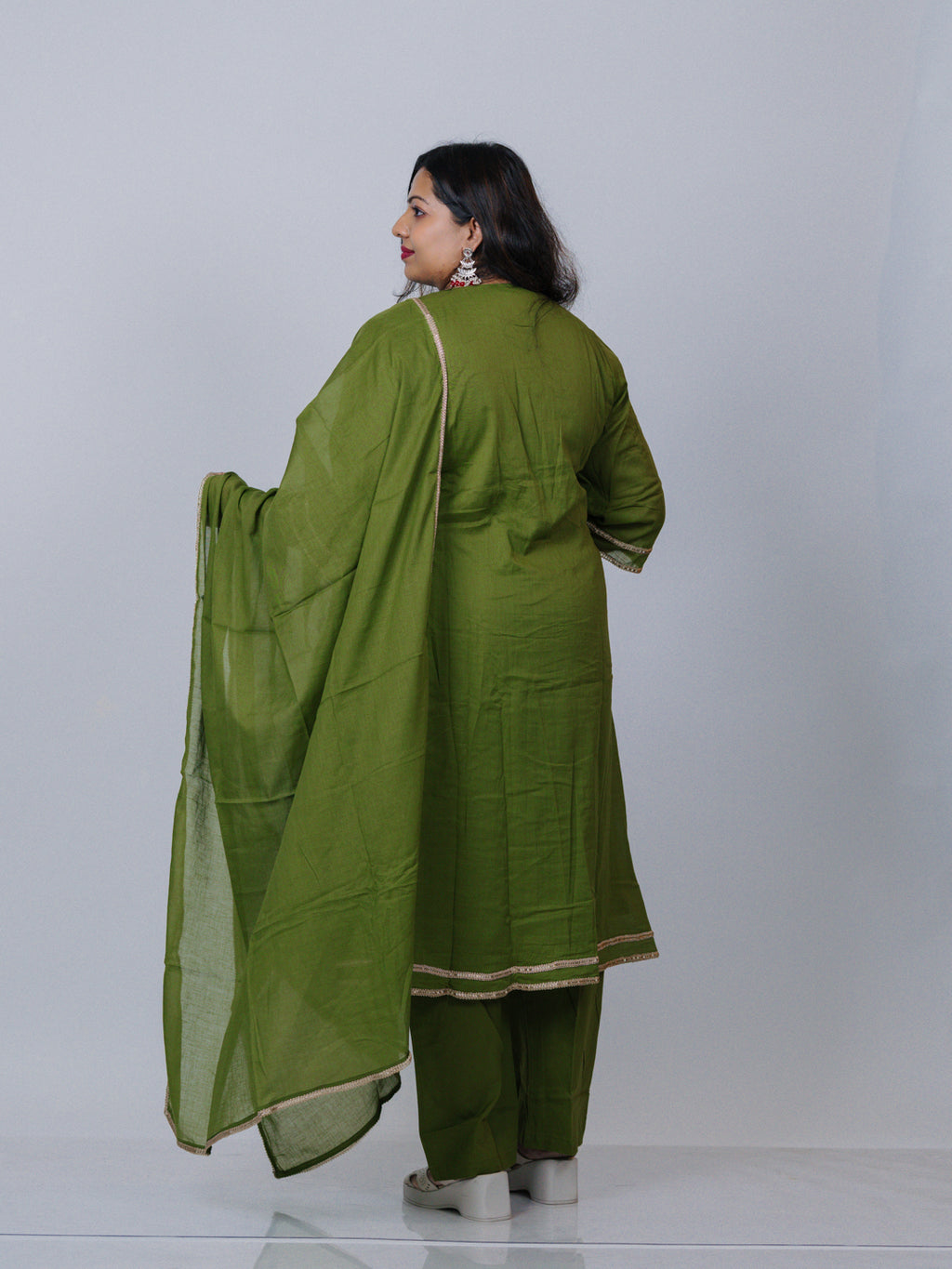 Olive Green Mirror Work Kurta Set