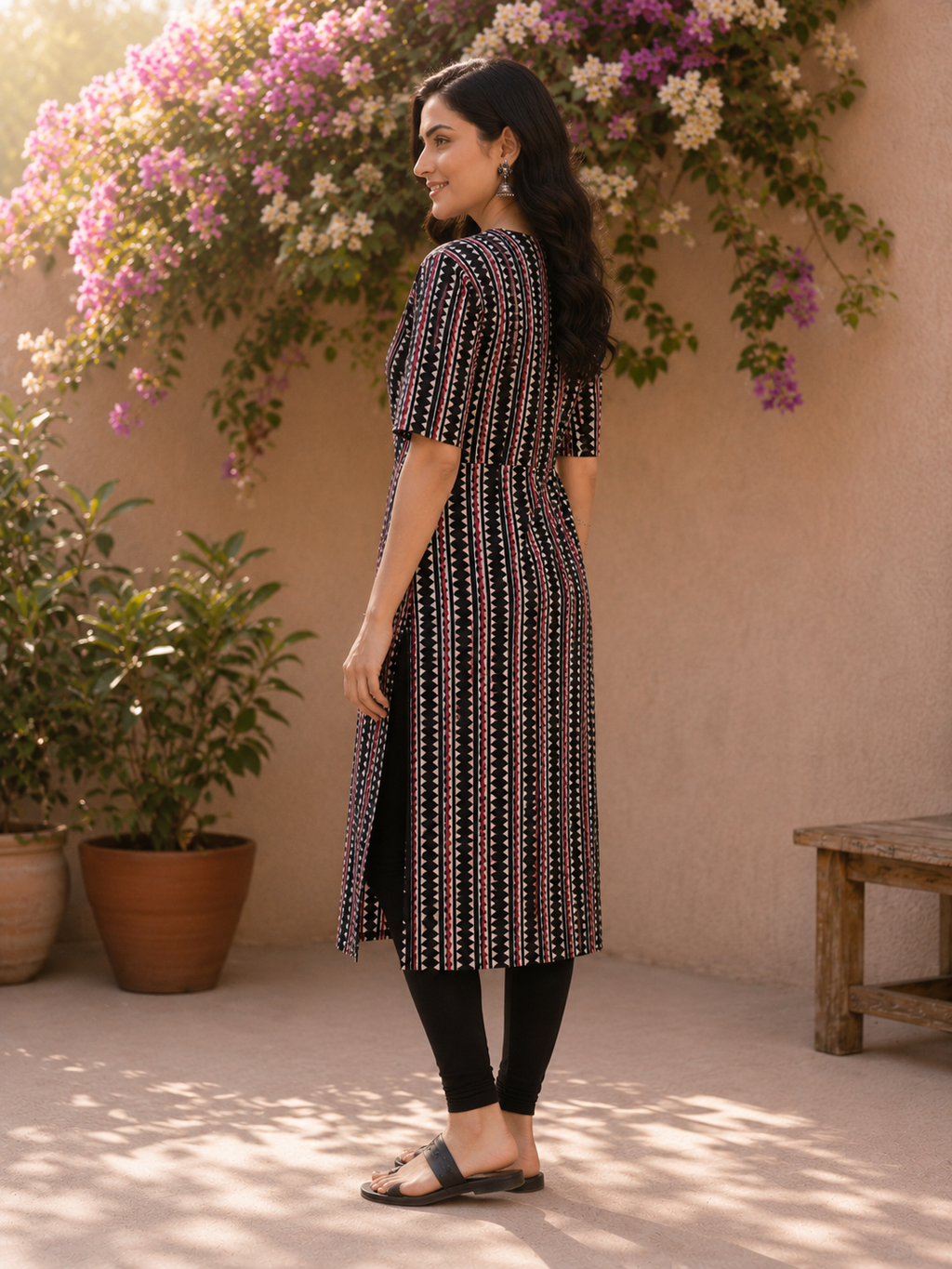 Maroon Pure Cotton Geometric Printed Straight Kurta